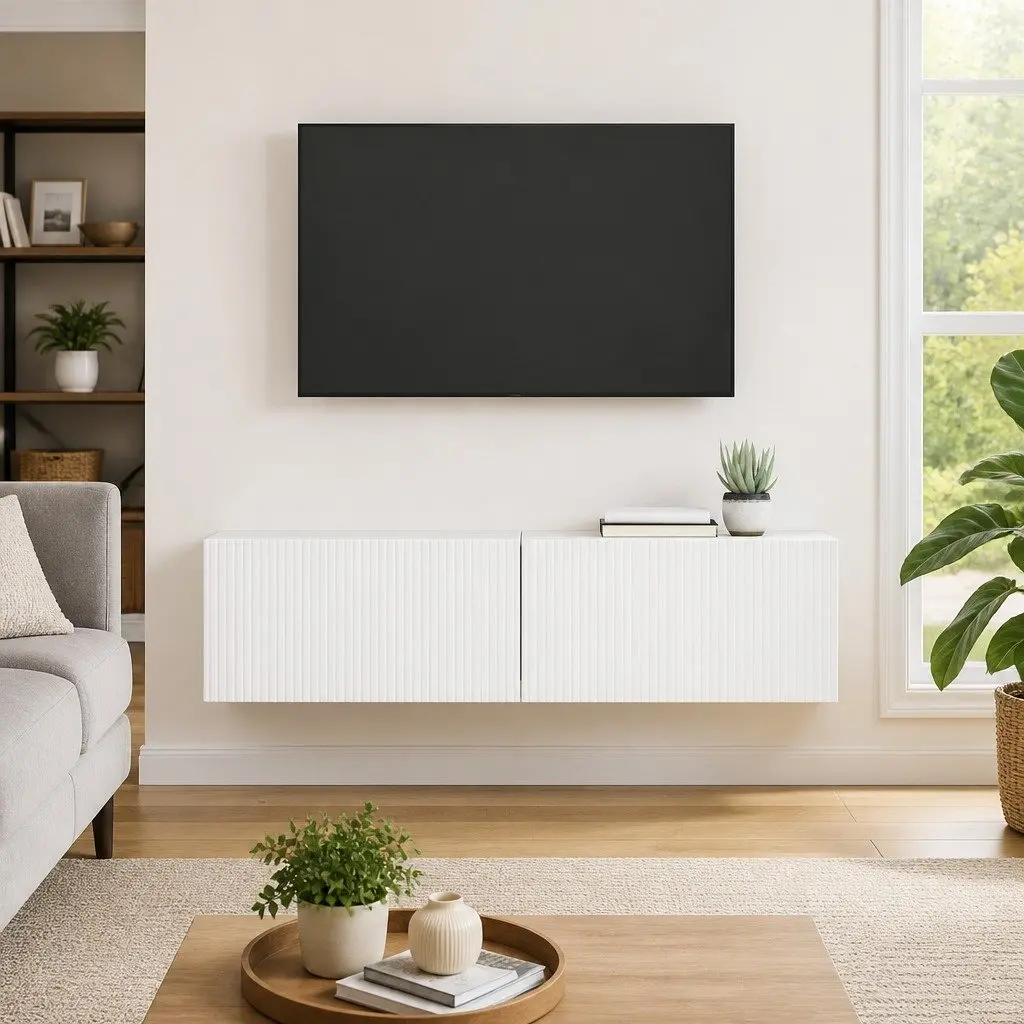 TV Wall Cabinet 2 Pieces White Modern Storage Unit Living Room Furniture