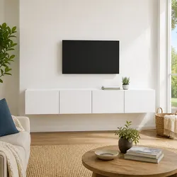 Concise Modern White TV Wall Cabinet Set