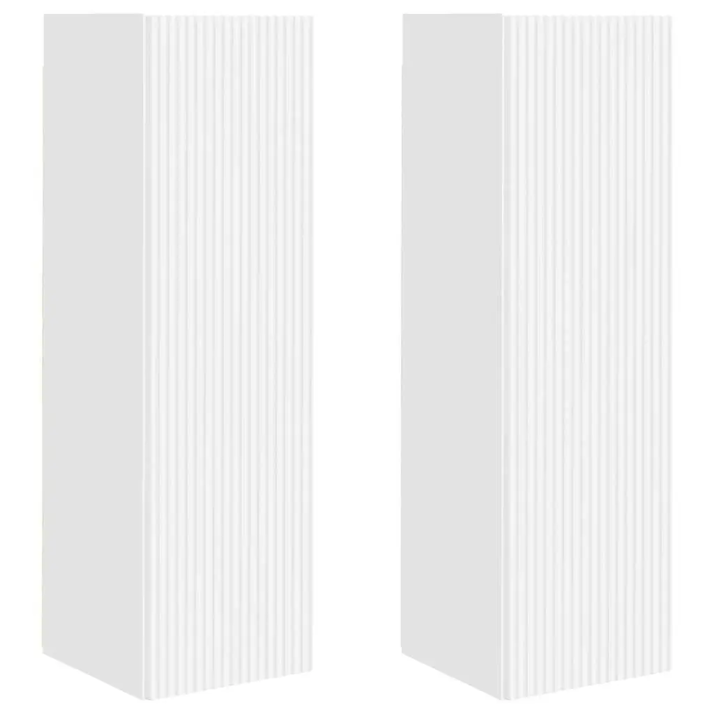 White TV Wall Cabinet 2 Pcs Wall Mounted Storage Unit Modern Living Room