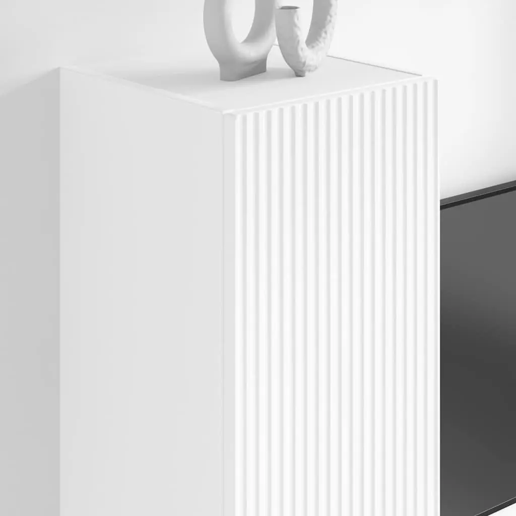 White TV Wall Cabinet 2 Pcs Wall Mounted Storage Unit Modern Living Room