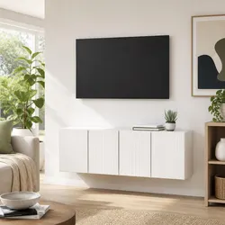 Concise White TV Wall Cabinet Set for Storage Needs