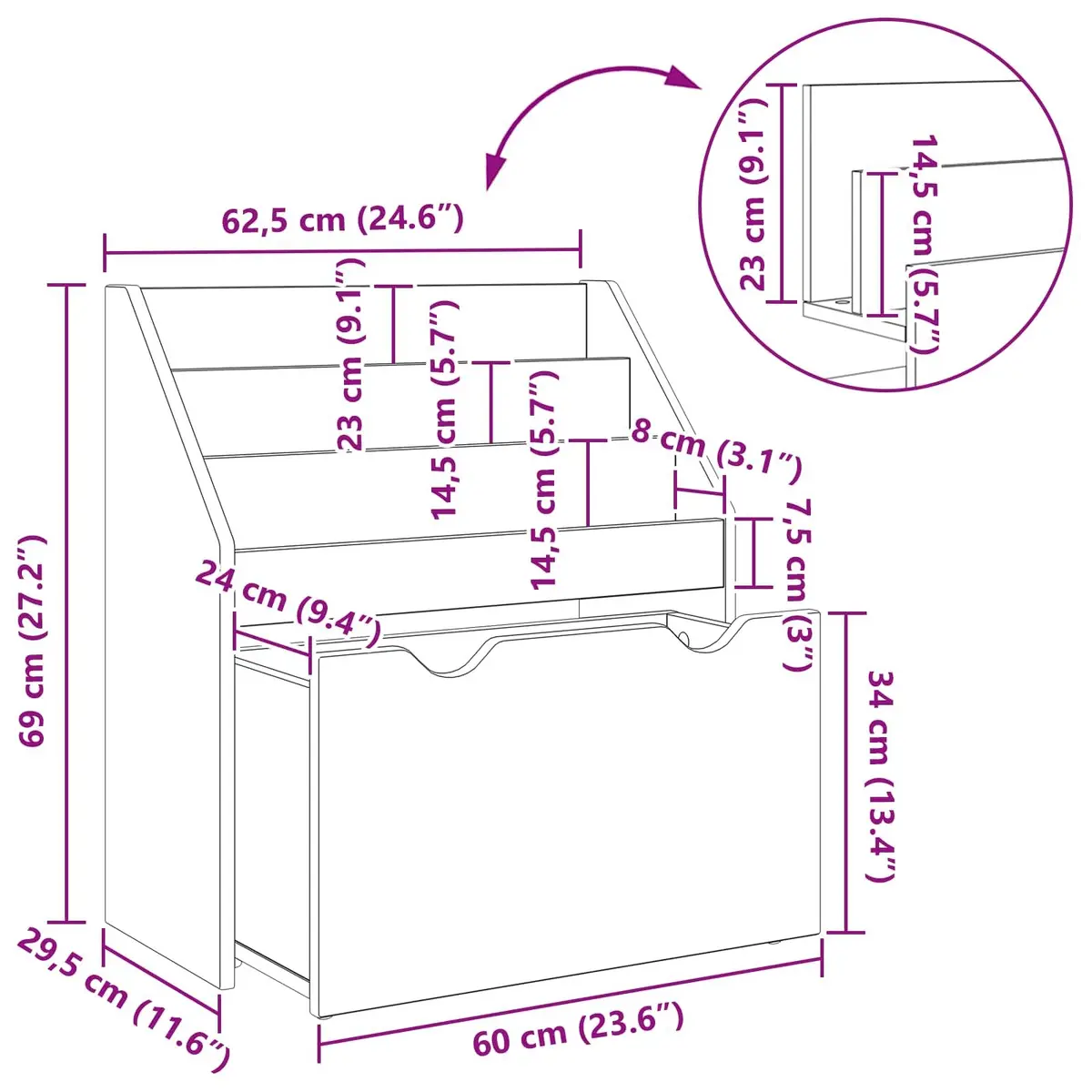 Kids Bookshelf Storage Cabinet Engineered Wood Free Standing Children Furniture