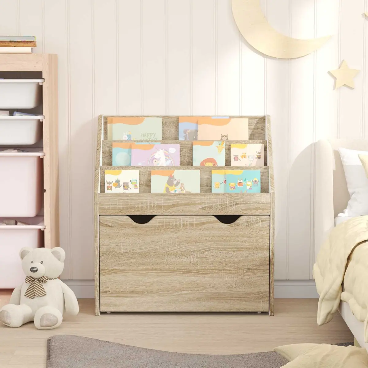 Kids Bookshelf Storage Cabinet Engineered Wood Free Standing Children Furniture