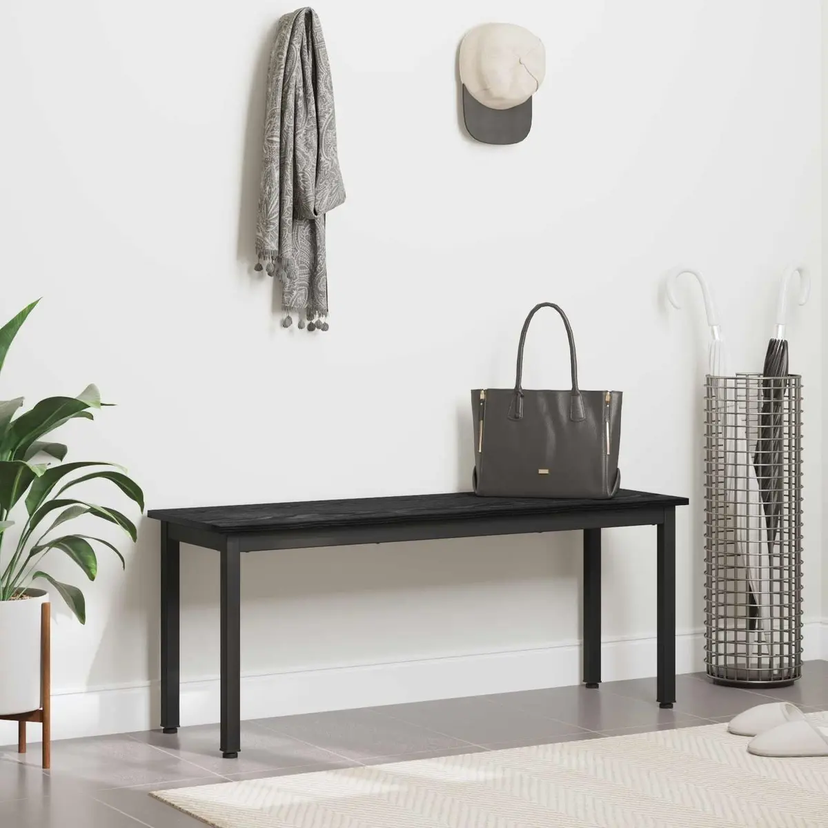 Dining Bench Black Engineered Wood Rectangle Modern Seating Living Room