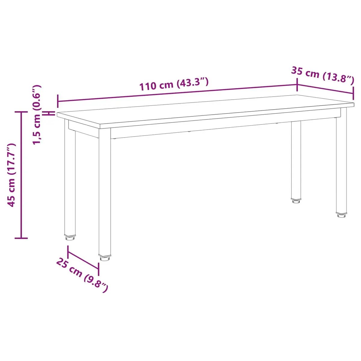 Dining Bench Black Engineered Wood Rectangle Modern Seating Living Room