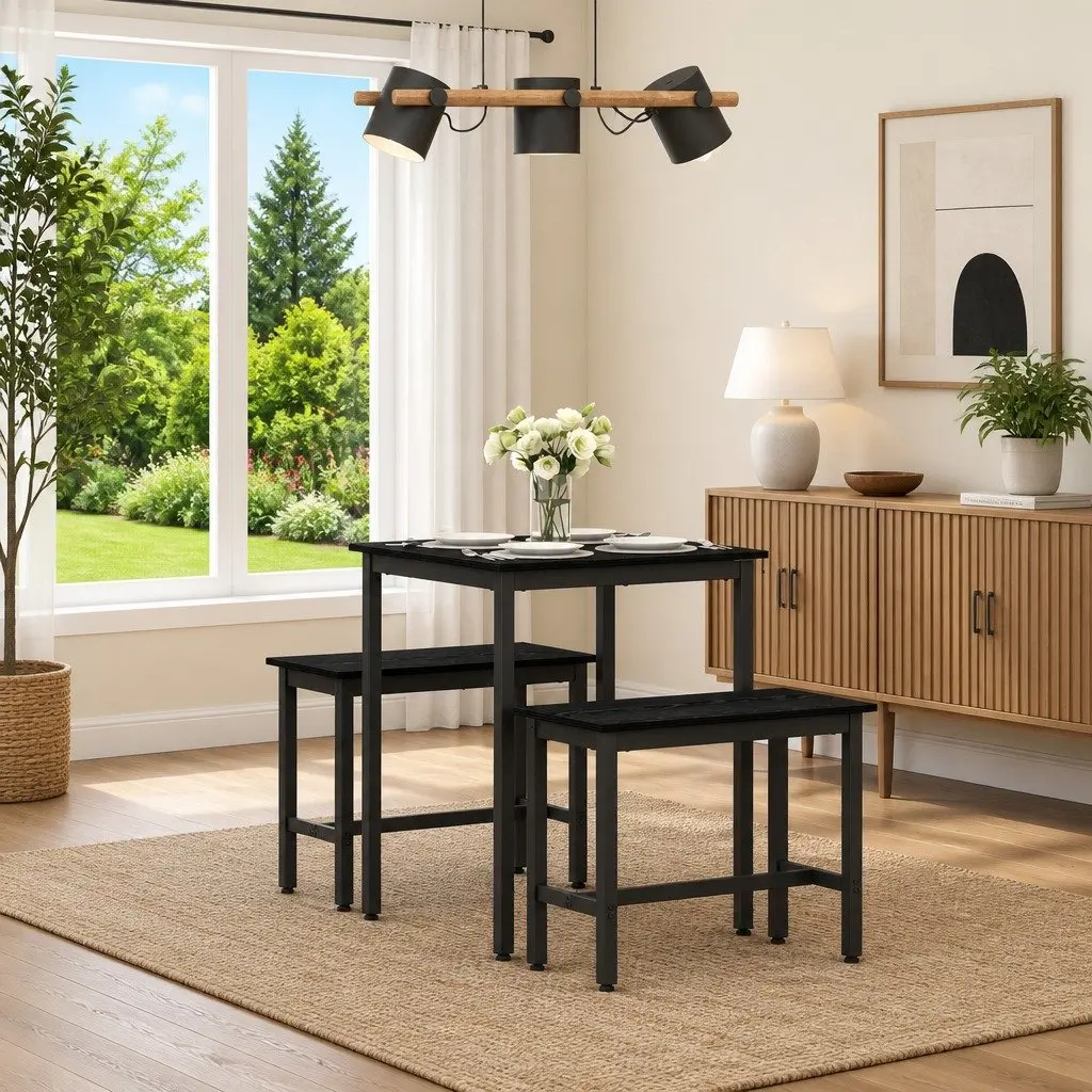 Dining Table Black 60x60x75 cm Engineered Wood Surface Metal Frame