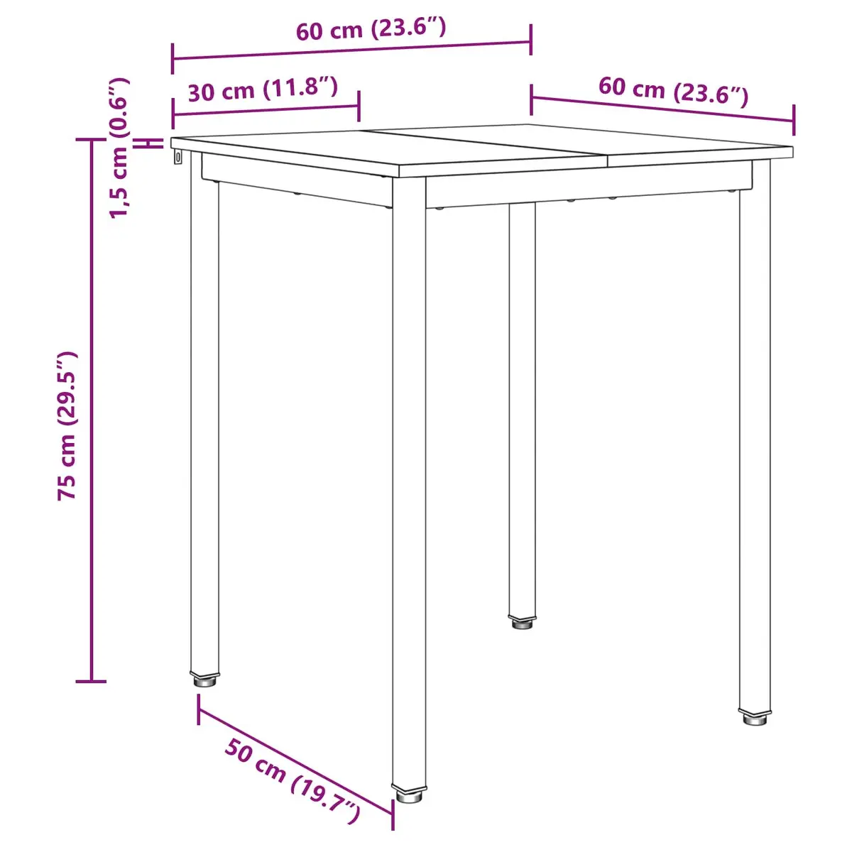 Dining Table Black 60x60x75 cm Engineered Wood Surface Metal Frame
