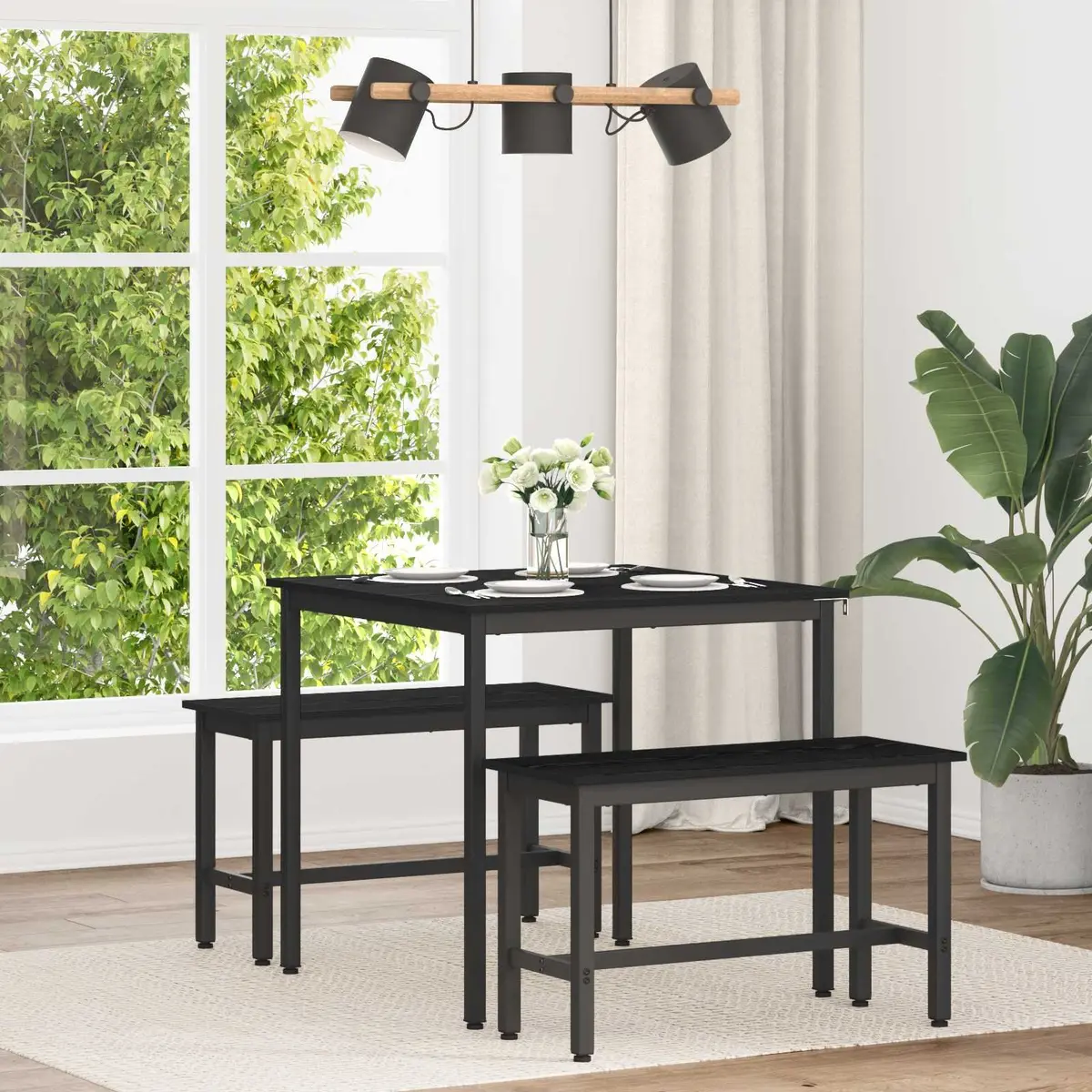 Dining Table Black 80x80x75cm Engineered Wood Surface Metal Frame