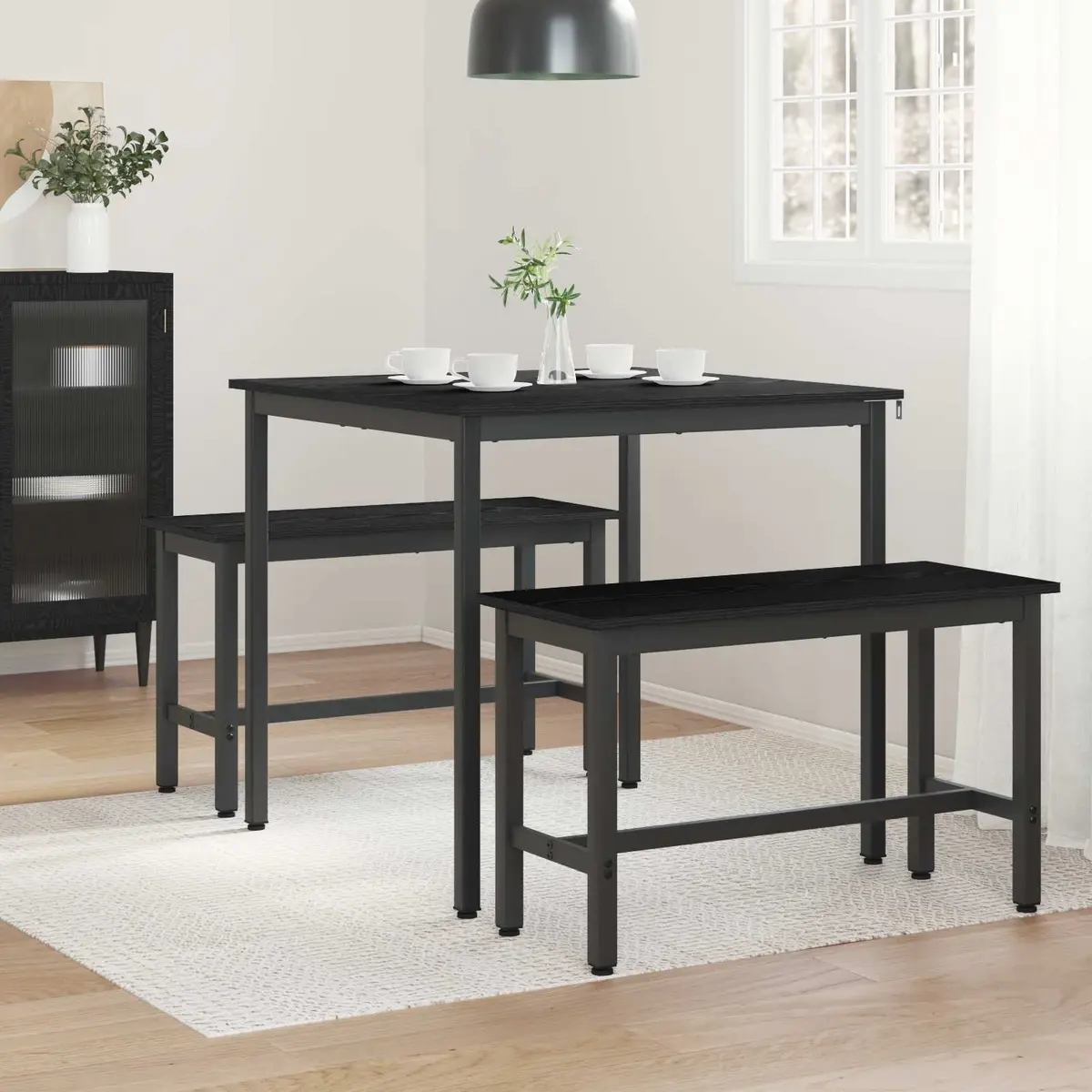 Dining Table Black 80x80x75cm Engineered Wood Surface Metal Frame