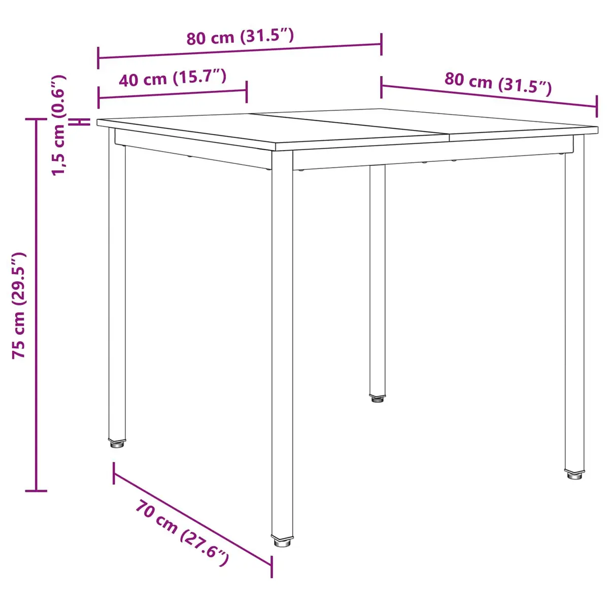 Dining Table Black 80x80x75cm Engineered Wood Surface Metal Frame