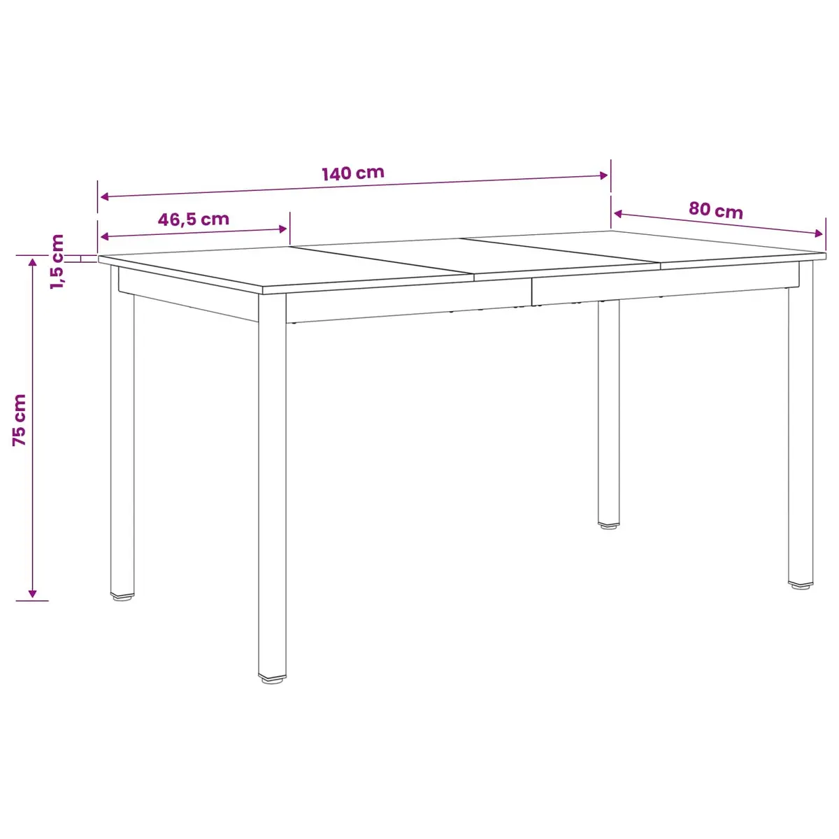 Dining Table Black 140x80x75cm Rectangular Modern Metal Frame