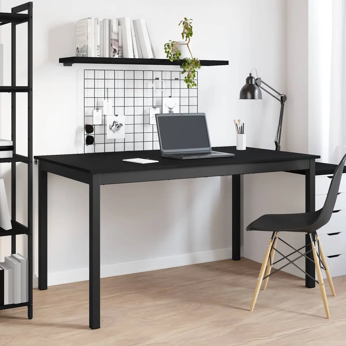 Dining Table Black 140x80x75cm Rectangular Modern Metal Frame