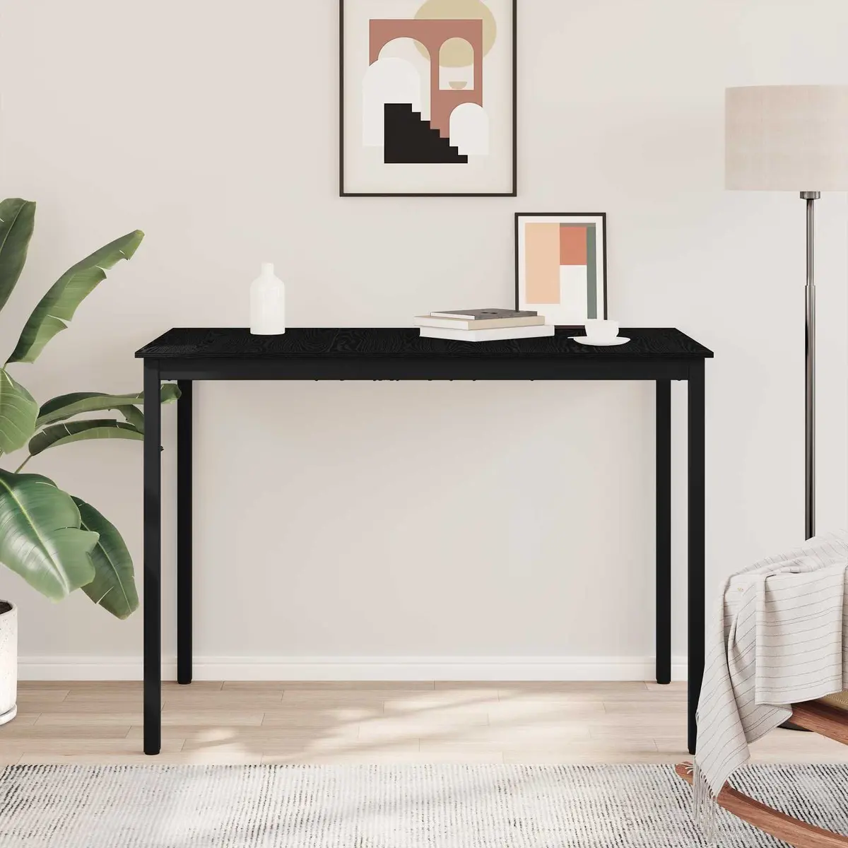 Black Engineered Wood Standing Bar Table Rectangular Kitchen Dining Modern