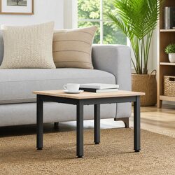Concise Coffee Table with Pine Wood and Metal Legs