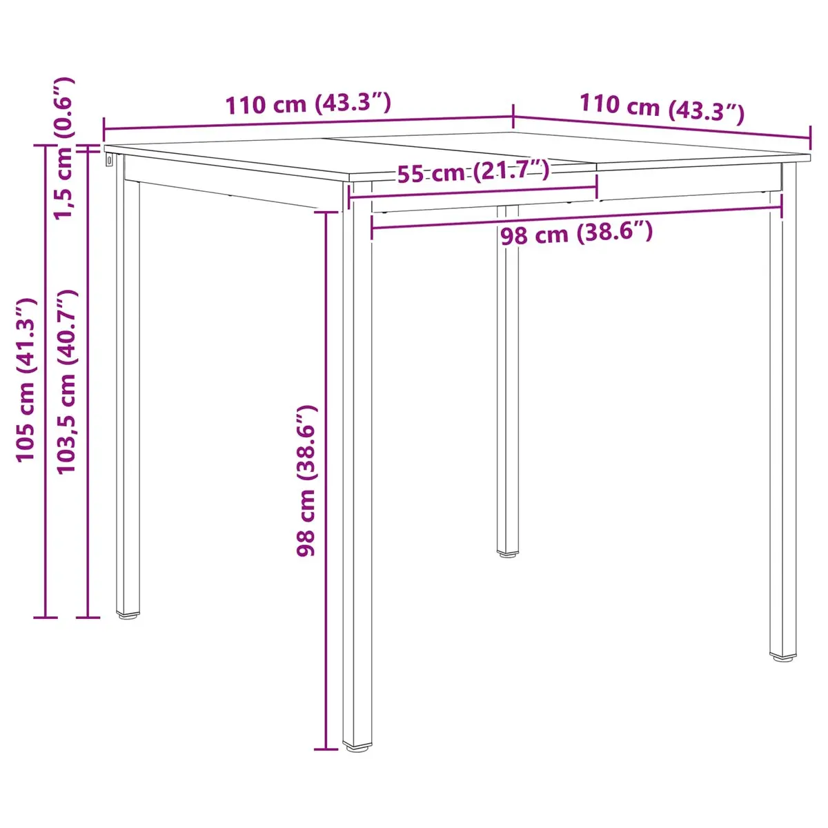Bar Table Brown 110cm Solid Pine Wood Metal Legs H-Shaped Support