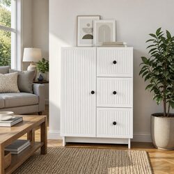 White Sideboard Storage Cabinet Modern Engineered Wood Buffet Living Room Dining