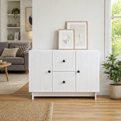 Sideboard White Modern Storage Cabinet with Drawers Shelves Swing Doors
