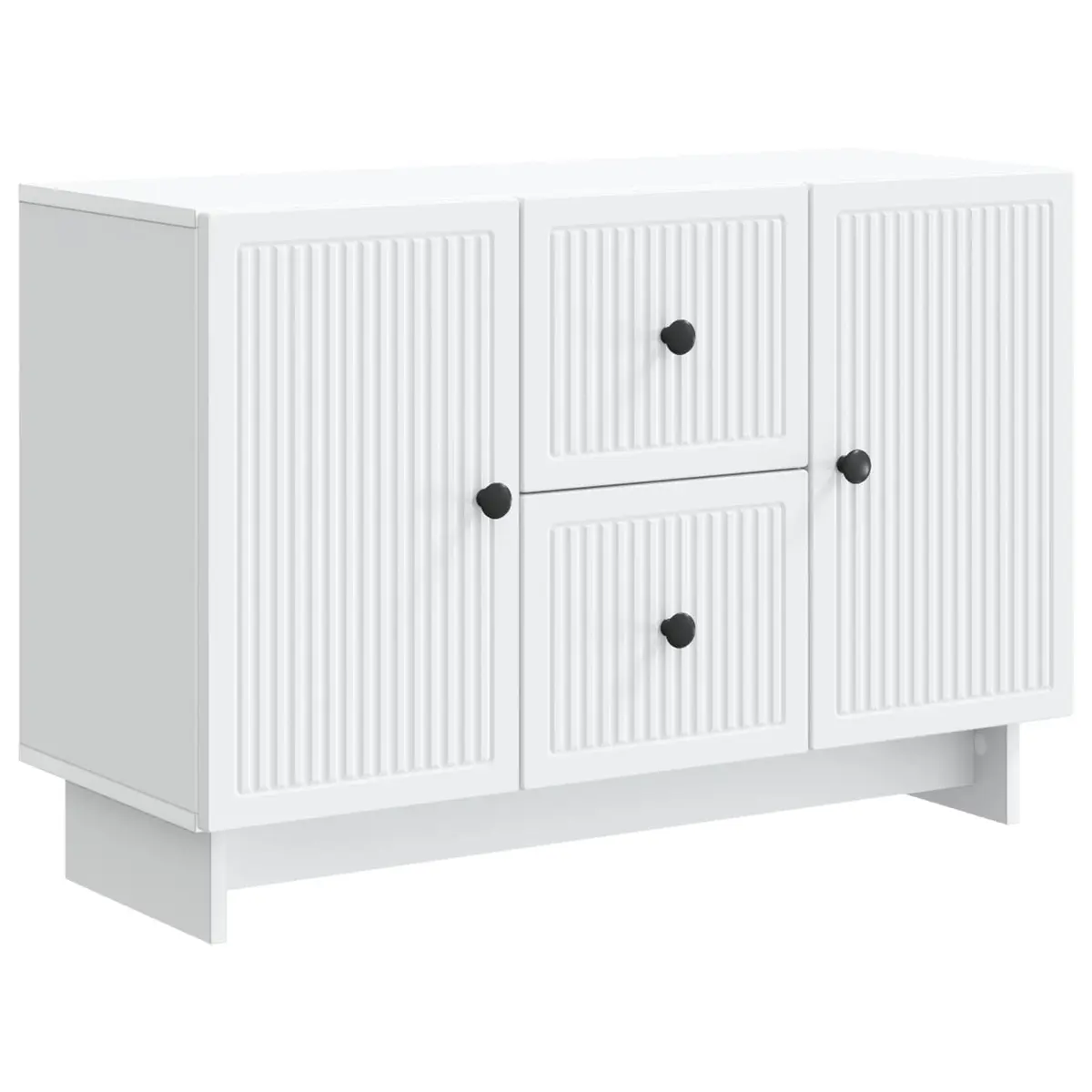 Sideboard White Engineered Wood Modern Storage Cabinet with Drawers Shelves Swing Doors