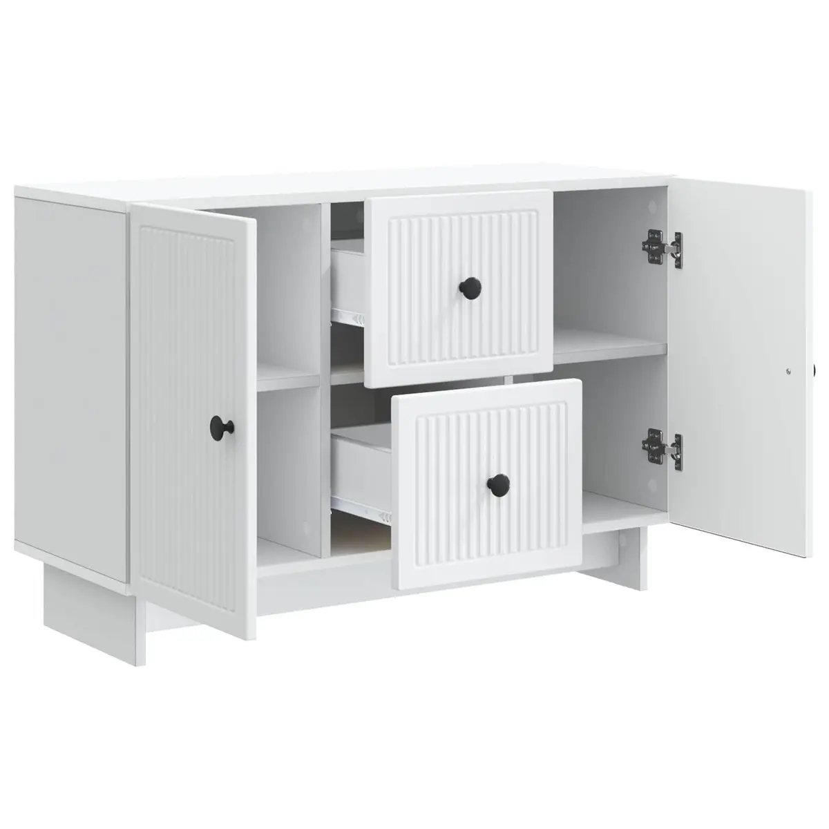 Sideboard White Engineered Wood Modern Storage Cabinet with Drawers Shelves Swing Doors