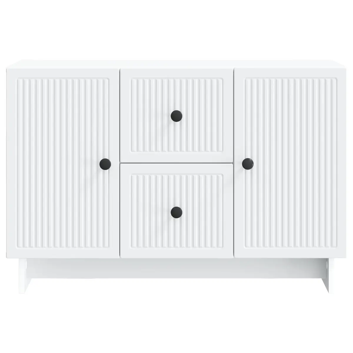 Sideboard White Engineered Wood Modern Storage Cabinet with Drawers Shelves Swing Doors