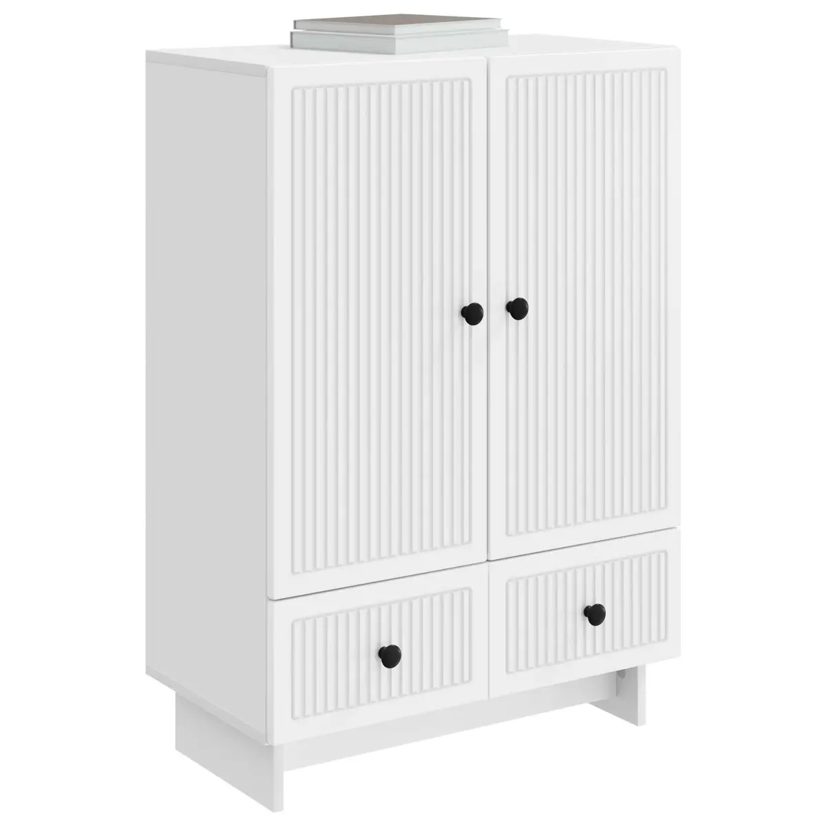 Sideboard White Engineered Wood Storage Cabinet with Drawers and Doors