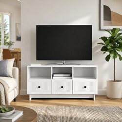 Compact and Functional White TV Cabinet with Drawer