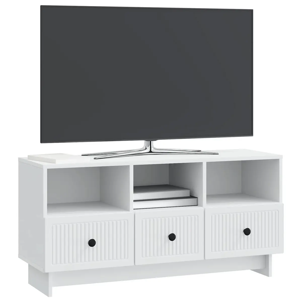 TV Cabinet White Modern Engineered Wood Storage Unit with Drawer