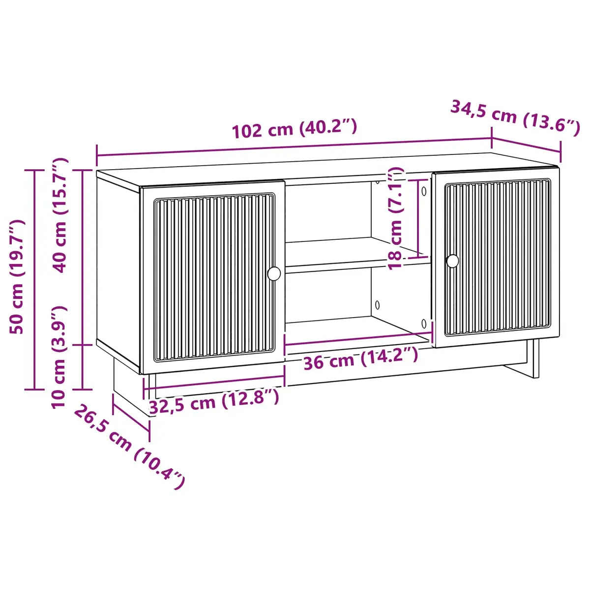 TV Cabinet White 102 x 34.5 x 50 cm Engineered Wood Adjustable Shelves