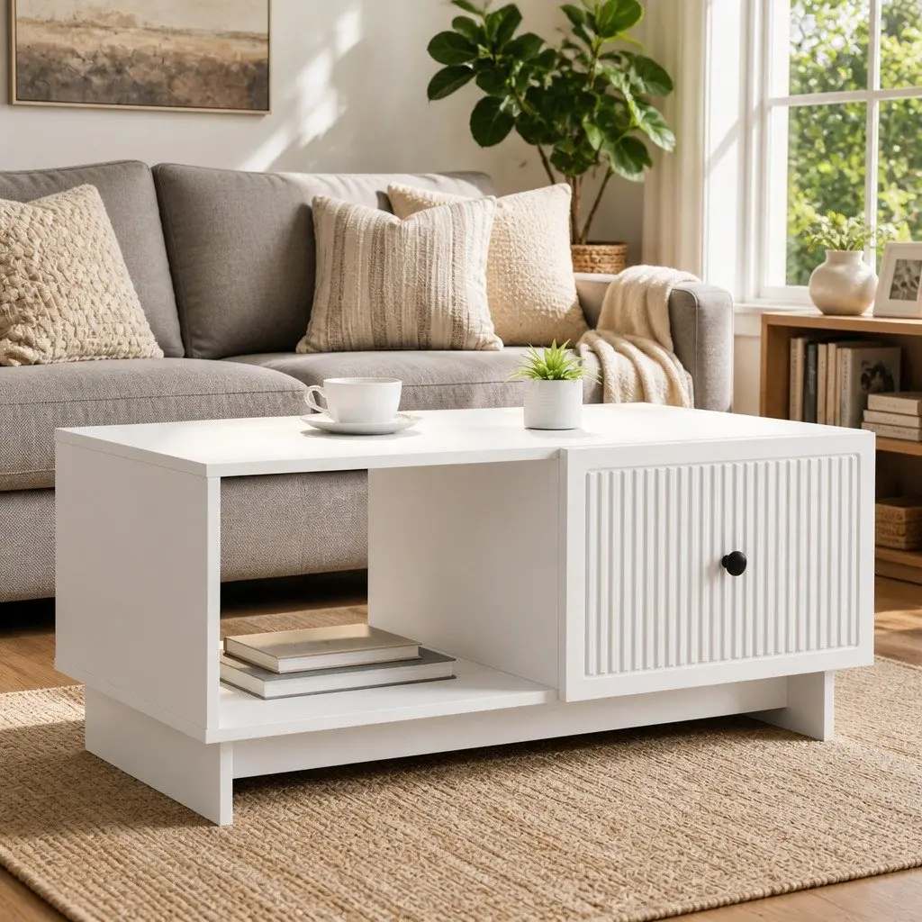 Coffee Table White Rectangular 90 x 50 Storage Accent Furniture