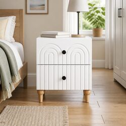Bedside Cabinet White 43 x 34.5 x 48 cm Modern Storage Drawer Nightstand Table