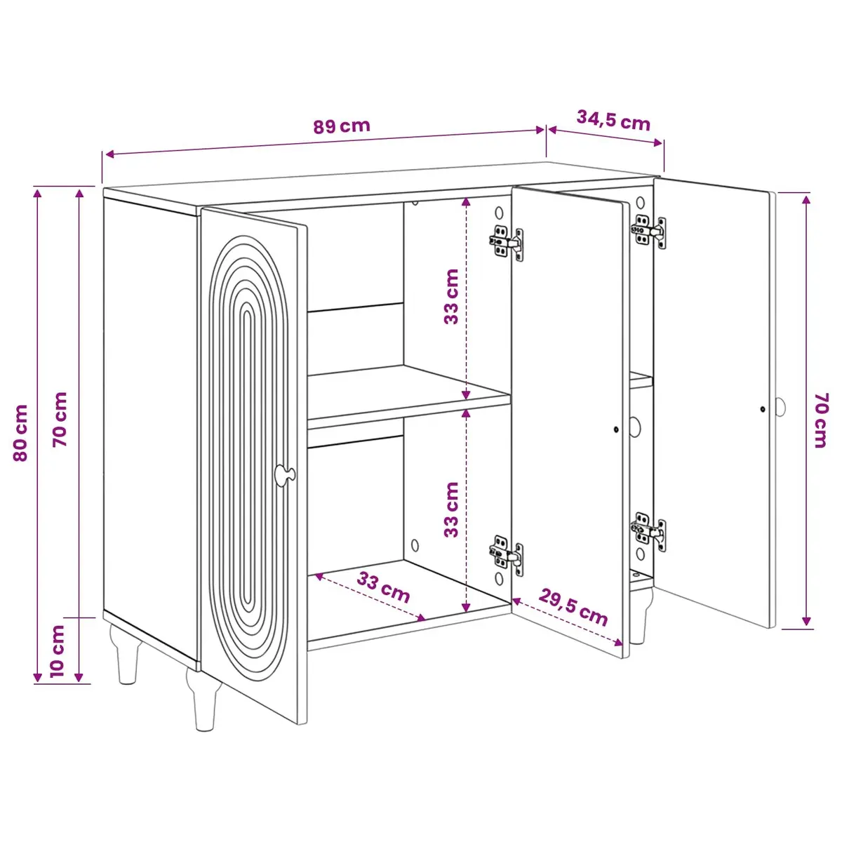Sideboard Cabinet White Engineered Wood 89x34.5x80cm 90 Degree Swing Hinge Doors Internal Utility Shelves