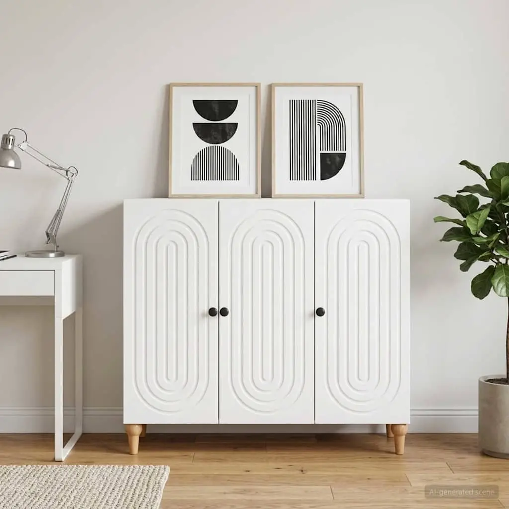 Sideboard Cabinet White Engineered Wood 89x34.5x80cm 90 Degree Swing Hinge Doors Internal Utility Shelves
