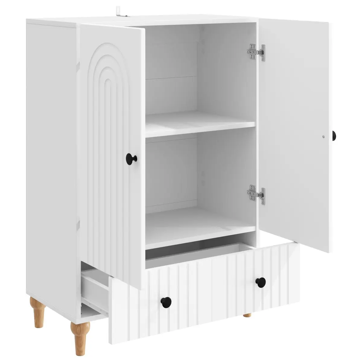 Sideboard White Engineered Wood Modern Storage Cabinet with Shelves and Drawers