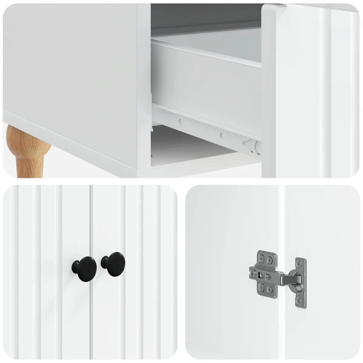 Sideboard White Engineered Wood Modern Storage Cabinet with Shelves and Drawers