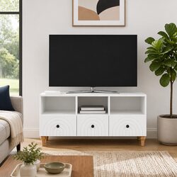 Compact White TV Cabinet with Ample Storage