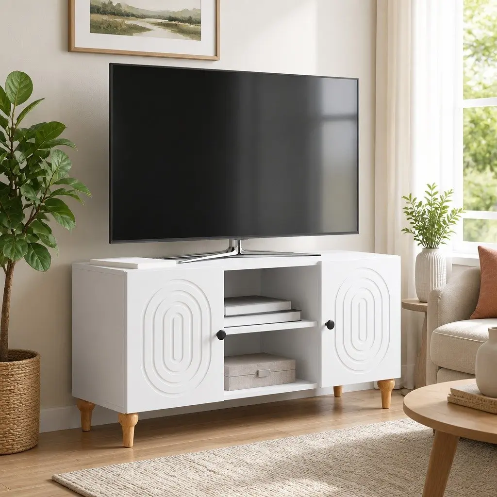 TV Cabinet White 102x34.5x50cm Modern Living Room Media Storage Unit