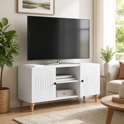 Compact White TV Cabinet 102x34.5x50cm with Smart Design