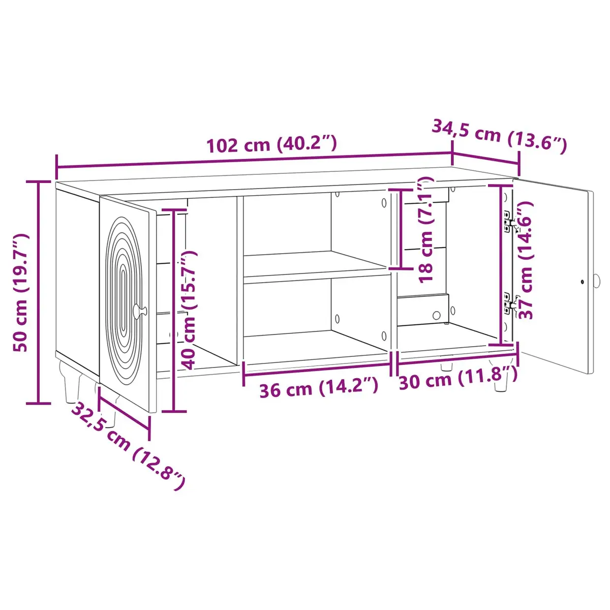 TV Cabinet White 102x34.5x50cm Modern Living Room Media Storage Unit