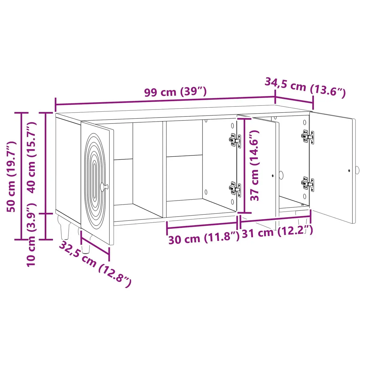 TV Cabinet White Modern Storage Unit 99 x 34.5 x 50 cm Living Room Furniture