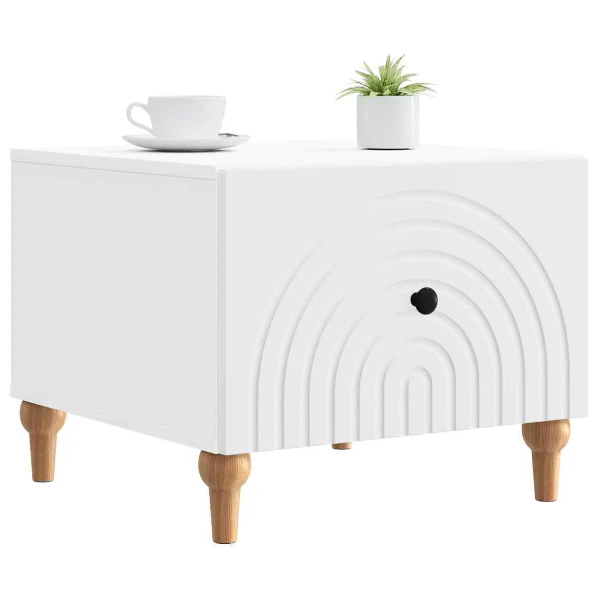 Coffee Table White Rectangular Engineered Wood with Drawer for Storage
