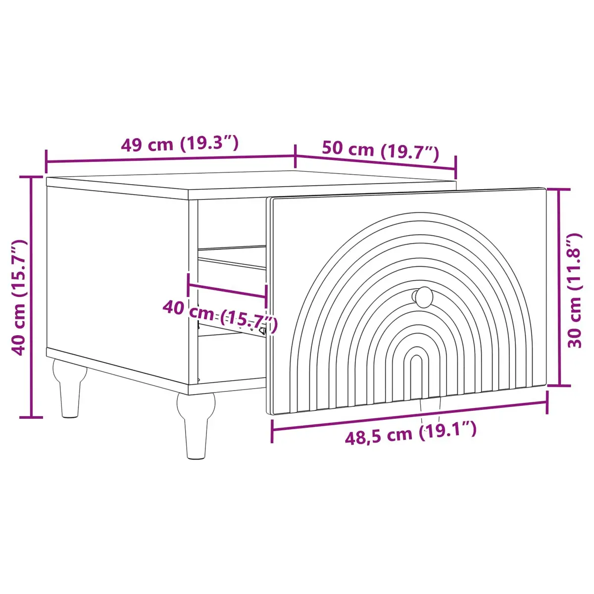 Coffee Table White Rectangular Engineered Wood with Drawer for Storage