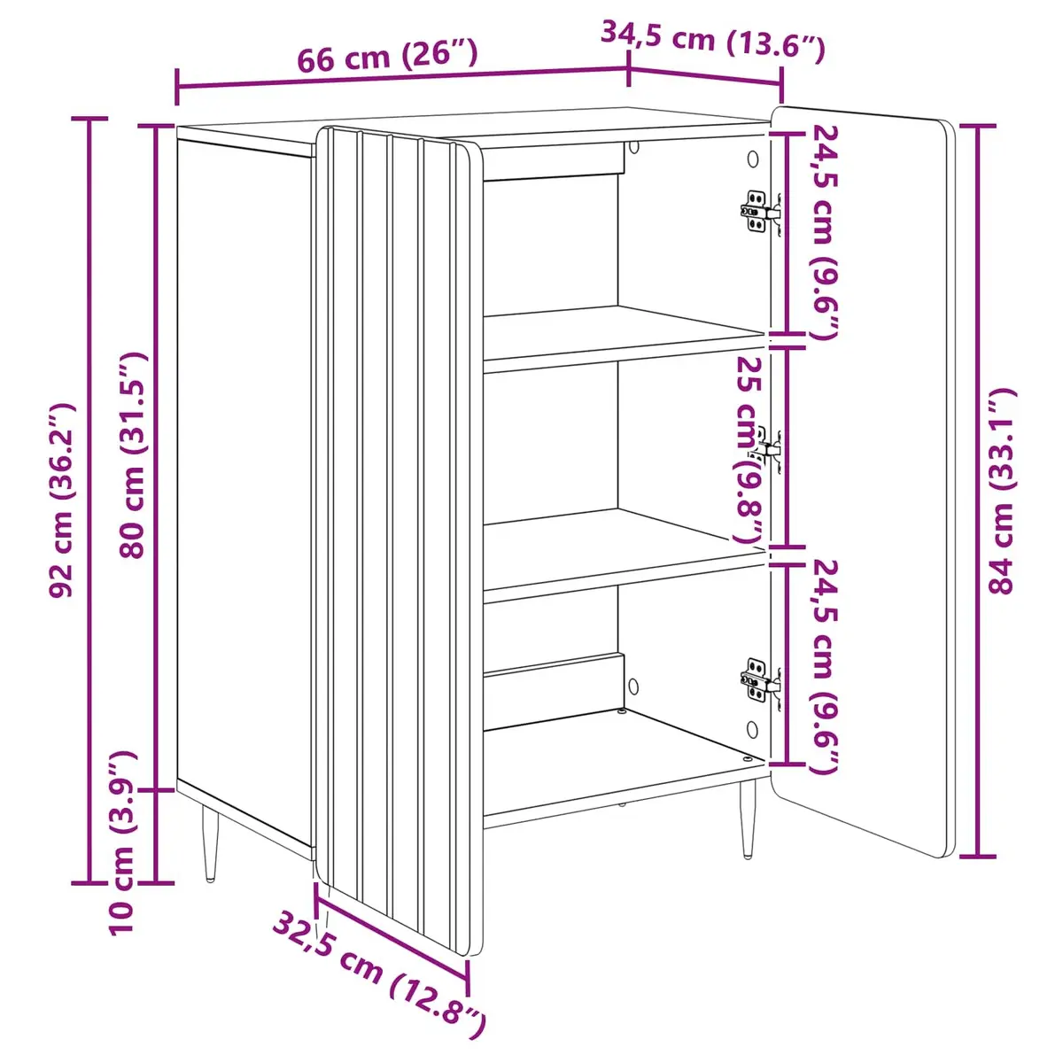 Sideboard White 66 x 34.5 x 92 cm Engineered Wood Storage Cabinet Living Room