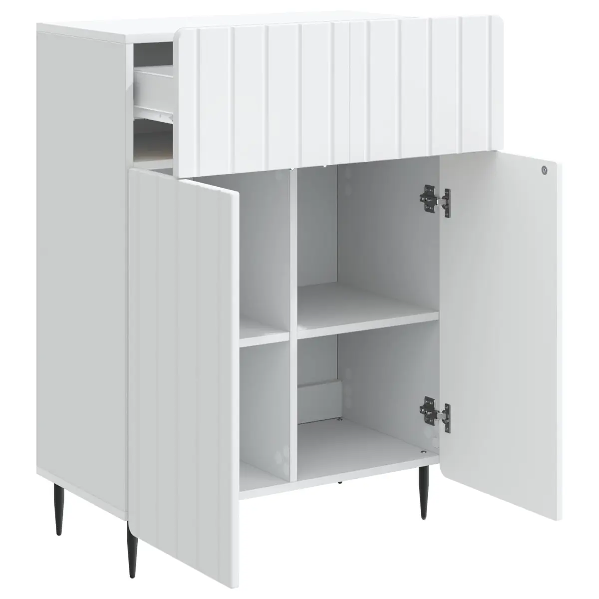 Sideboard White Engineered Wood Modern Storage Cabinet with 90° Swing Hinge Door and Black Iron Tapered Legs