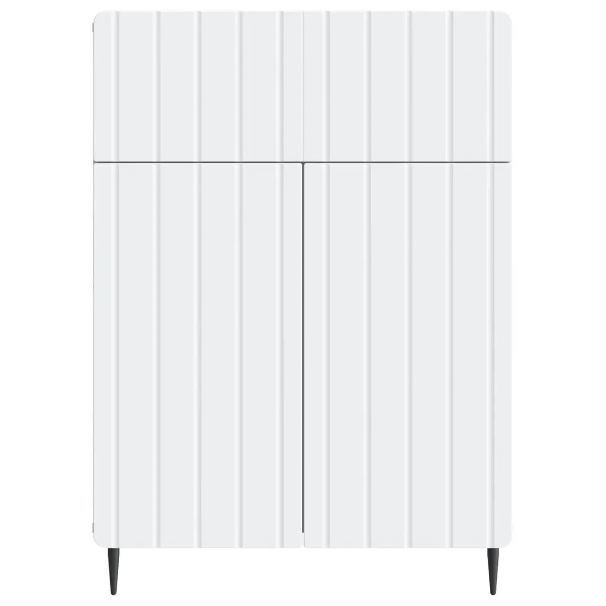 Sideboard White Engineered Wood Modern Storage Cabinet with 90° Swing Hinge Door and Black Iron Tapered Legs