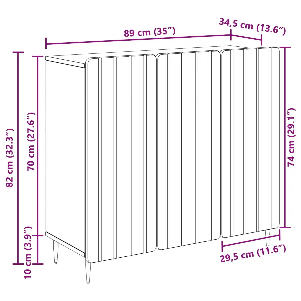 Sideboard White 89x34.5x82cm Modern Storage Cabinet with Steel Legs for Living Room Dining Room
