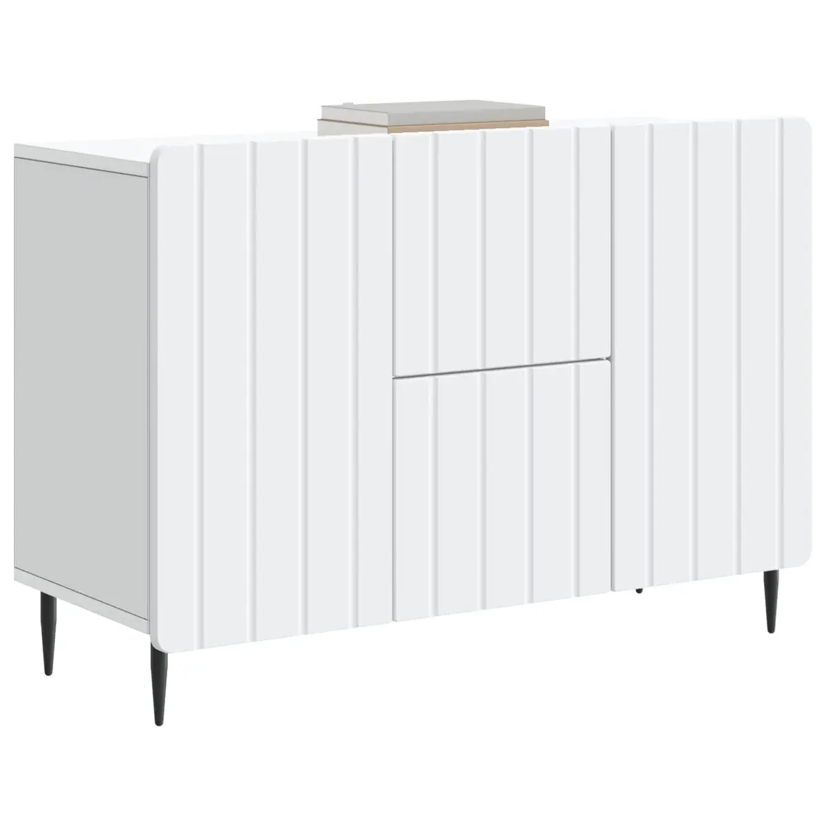 White Sideboard 89cm Engineered Wood Modern Storage Cabinet with Black Steel Legs