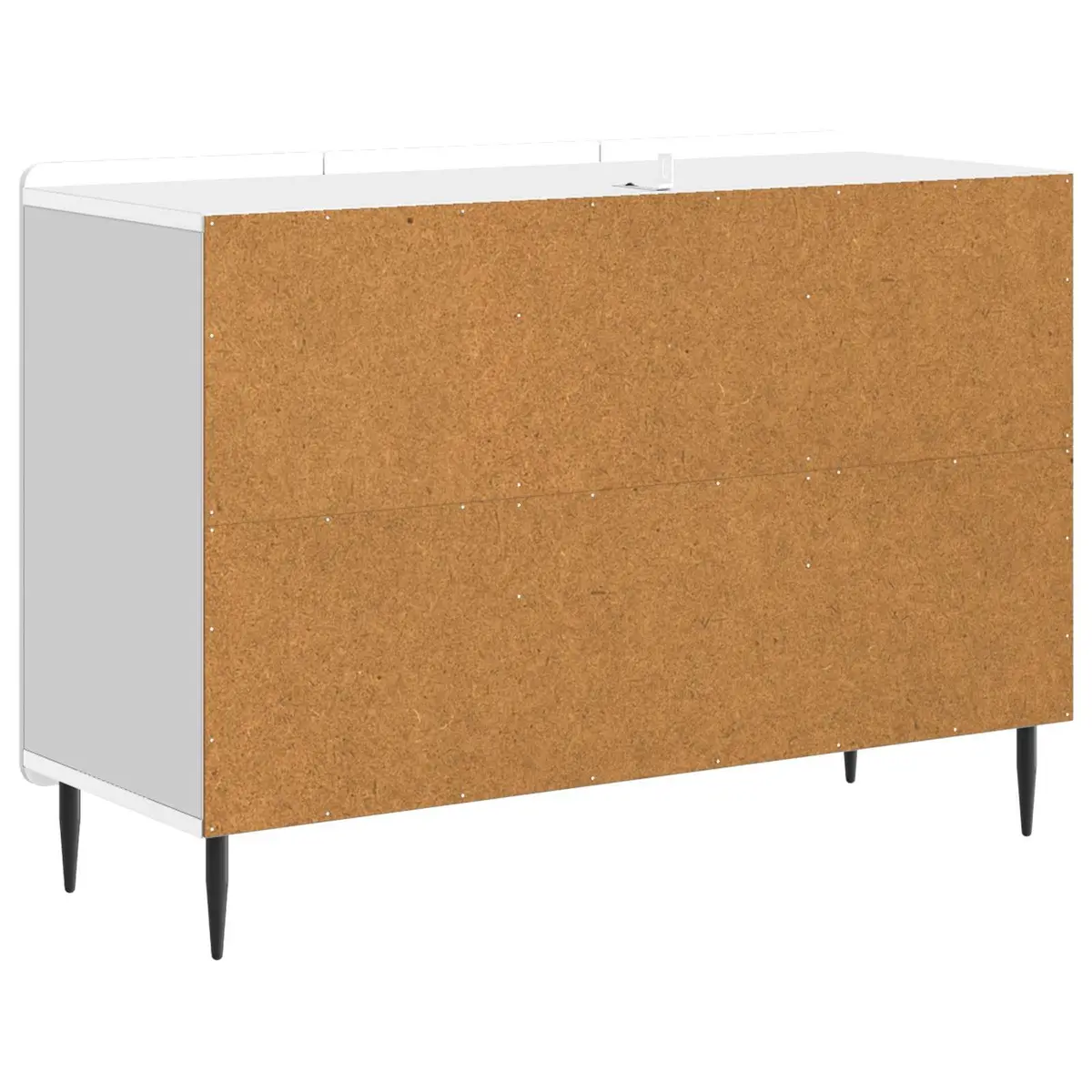 White Sideboard 89cm Engineered Wood Modern Storage Cabinet with Black Steel Legs