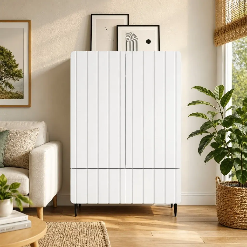 Sideboard White 66x34.5x97cm Modern Engineered Wood Storage Cabinet