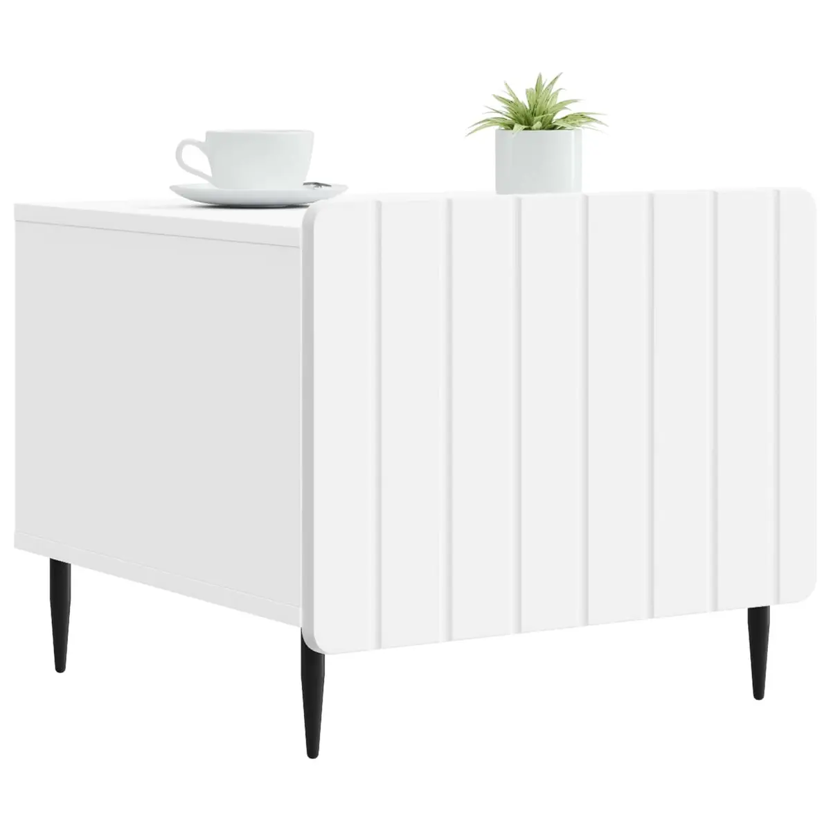 Coffee Table White Engineered Wood Dual-Level with Drawer