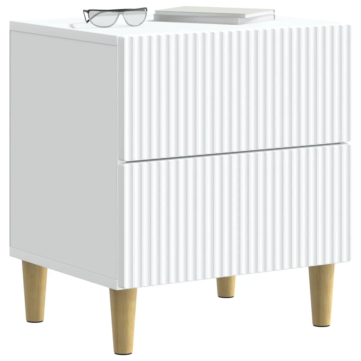 White Bedside Cabinet 43x34.5x48cm Two Drawer Modern Storage Nightstand with Striped Pattern